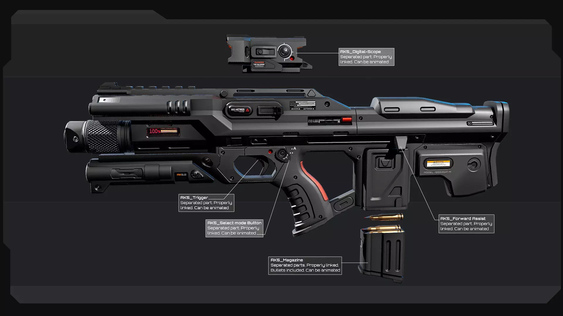 AK5 - MachineGun Low-poly 3D model_2