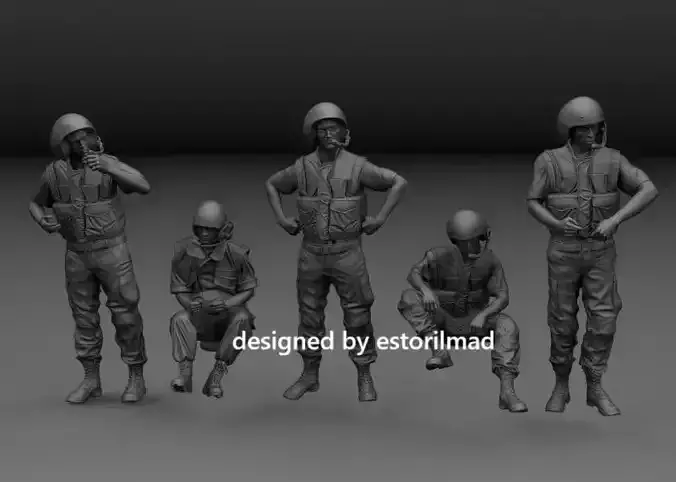 PACK 5 US SOLDIERS TANK CREW VIETNAM 3D print model