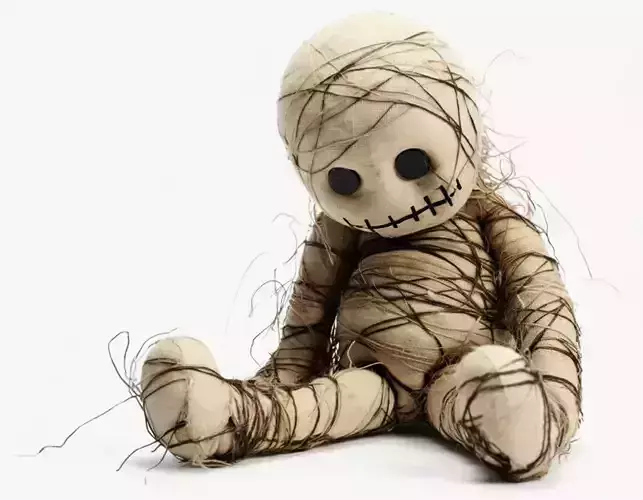 Scary Mummy Doll 3D Creepy Sewn Puppet String Wrap