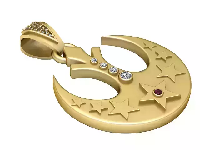 Celestial Moon and Stars Pendant 3D Printable Model