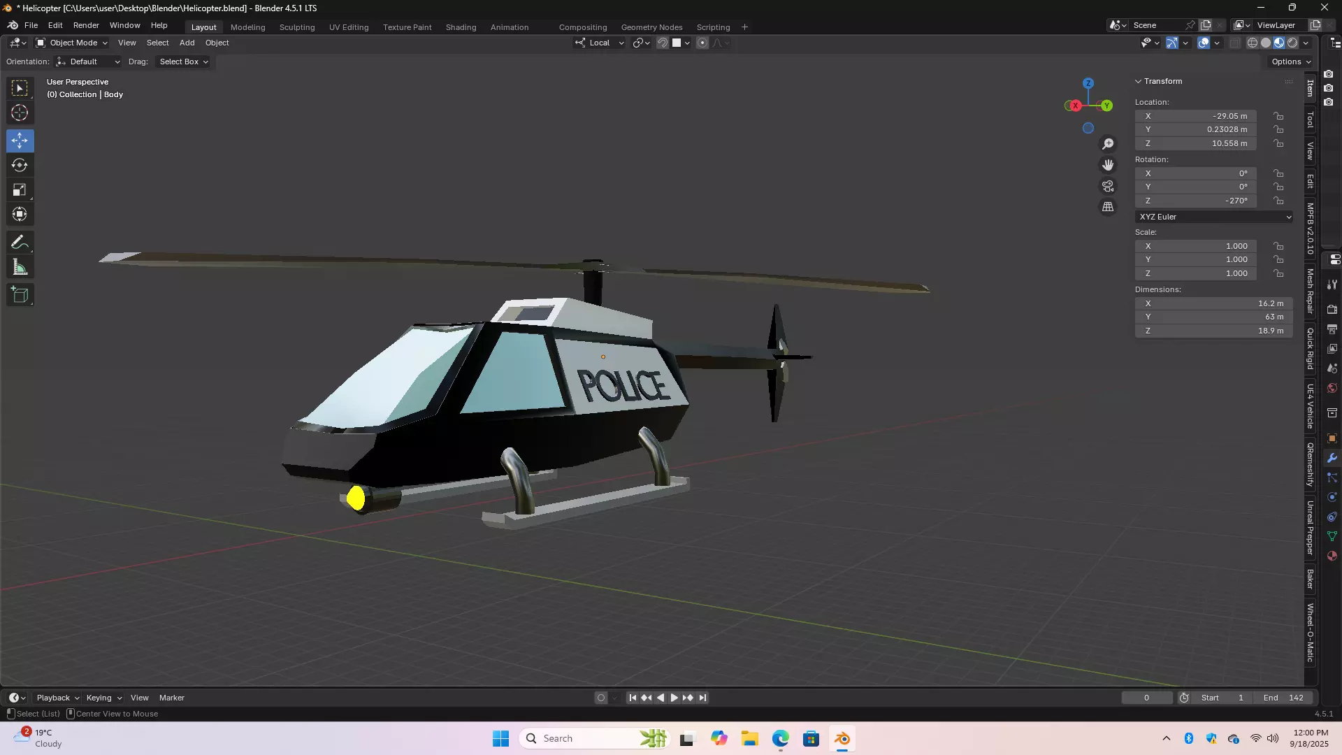 Game-Ready Low Poly Stylized Police Helicopter Free low-poly 3D model