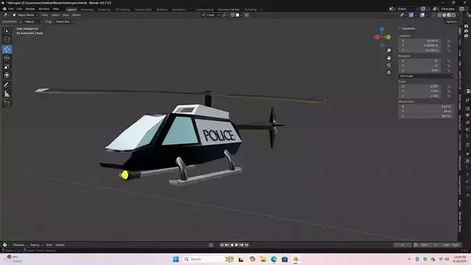 Game-Ready Low Poly Stylized Police Helicopter 
