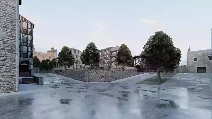 Old European City Square    Historic Architecture Low-poly 3D model 3