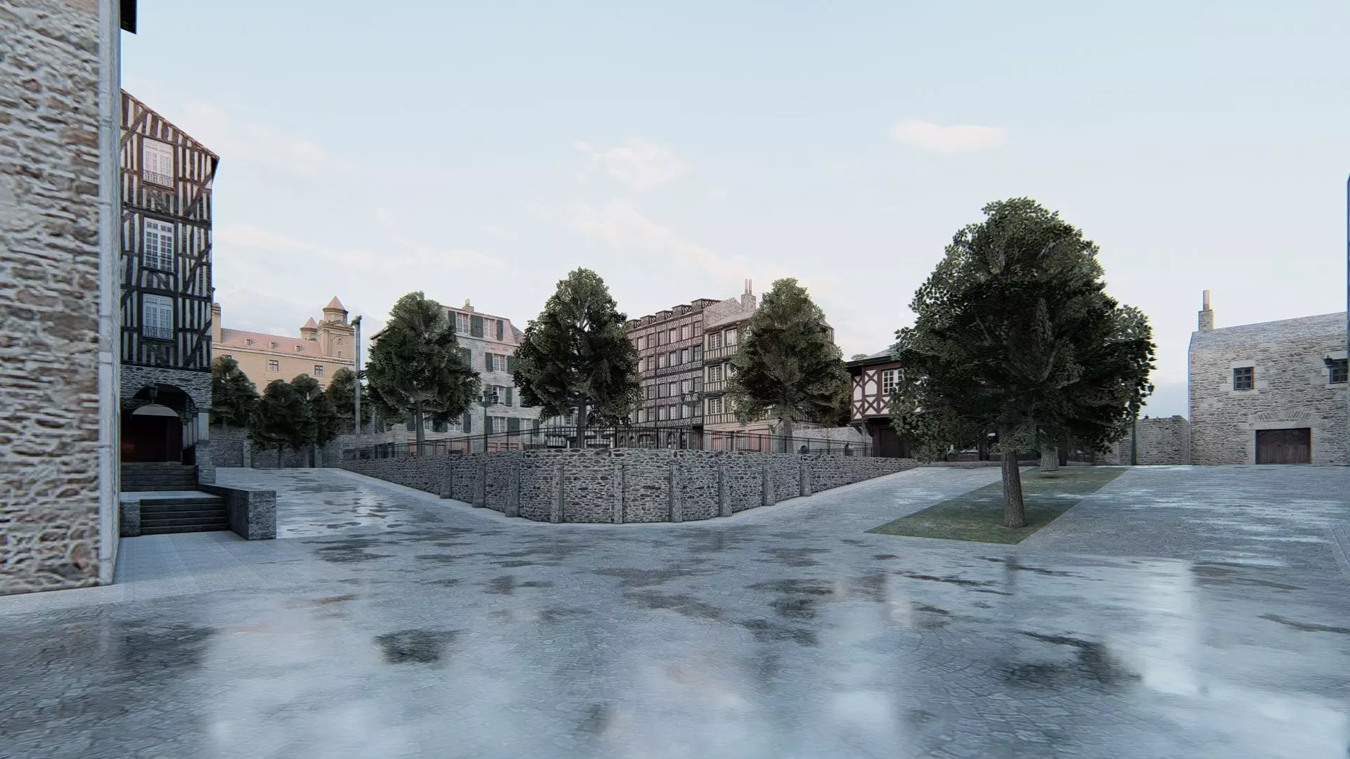 Old European City Square    Historic Architecture Low-poly 3D model_2