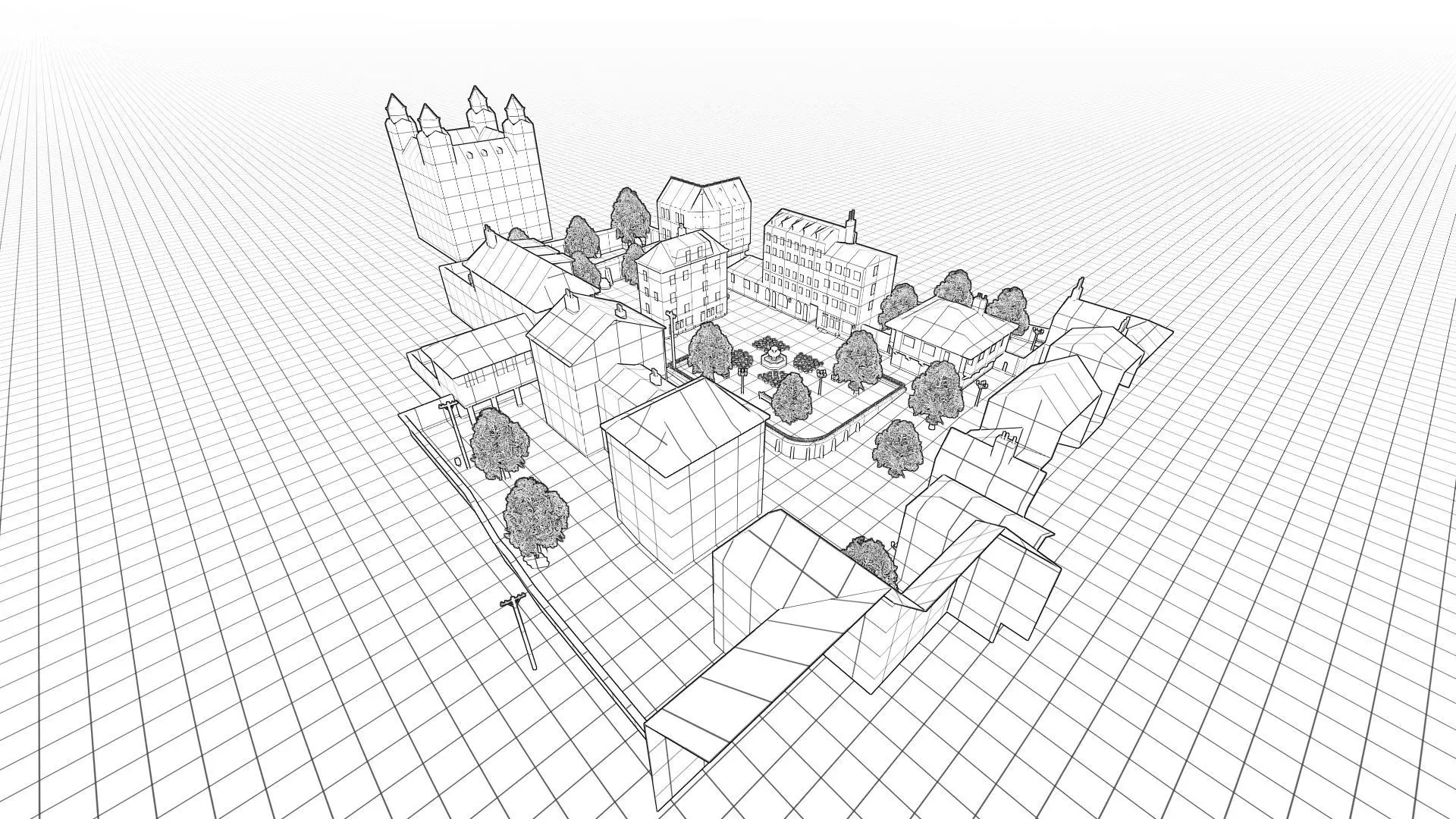 Old European City Square    Historic Architecture Low-poly 3D model_21