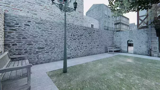 Old European City Square    Historic Architecture Low-poly 3D model 4