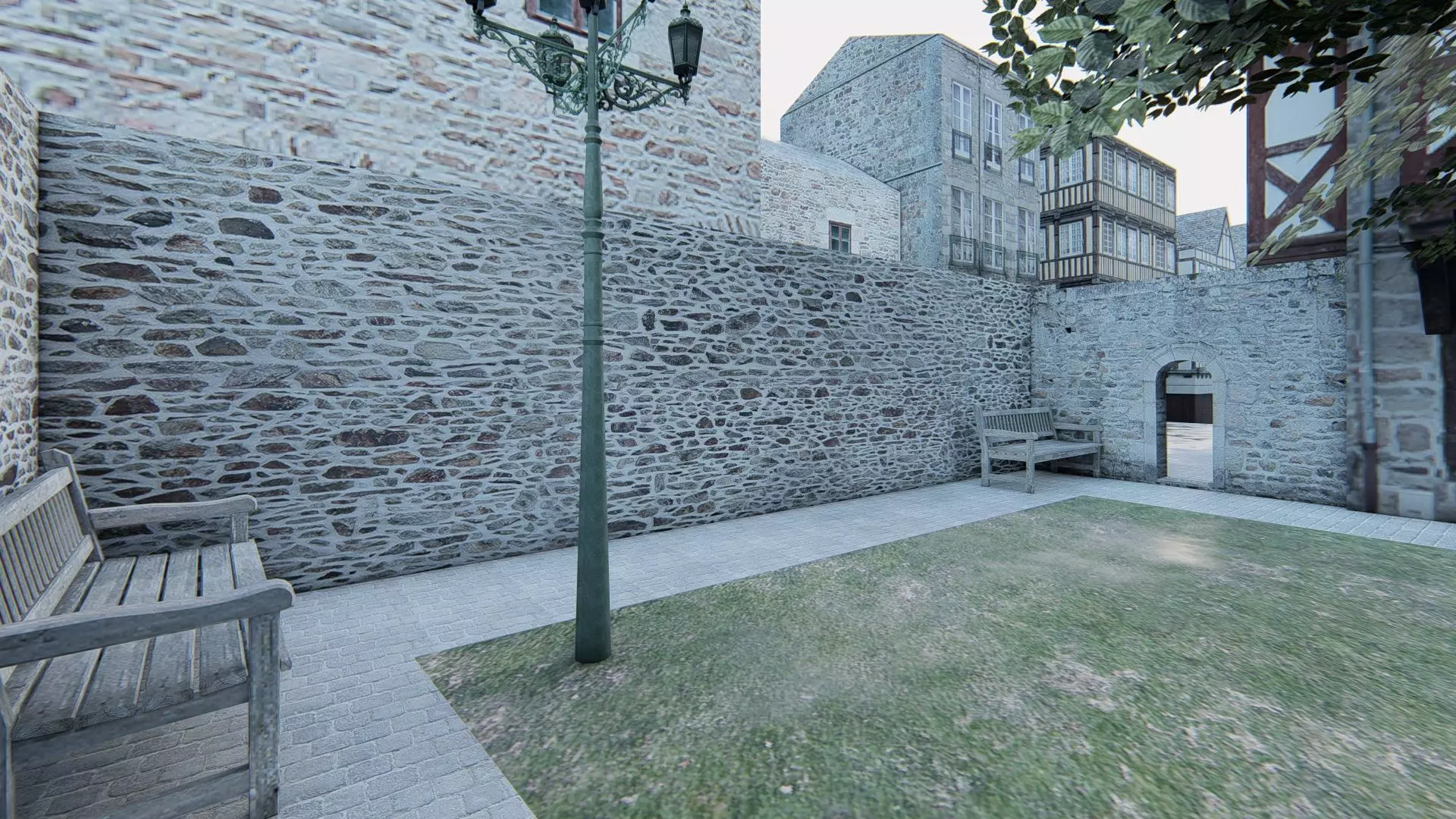 Old European City Square    Historic Architecture Low-poly 3D model_3