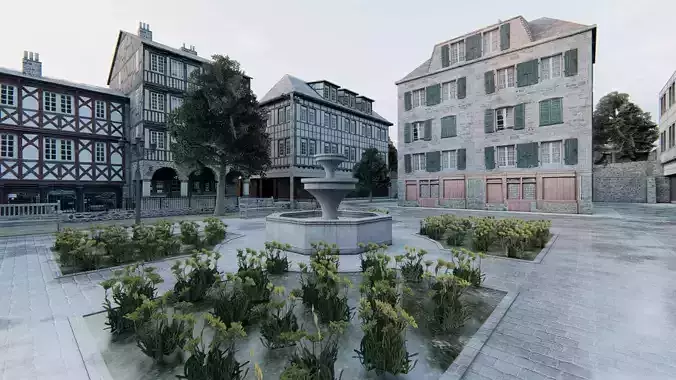Old European City Square    Historic Architecture Low-poly 3D model 5
