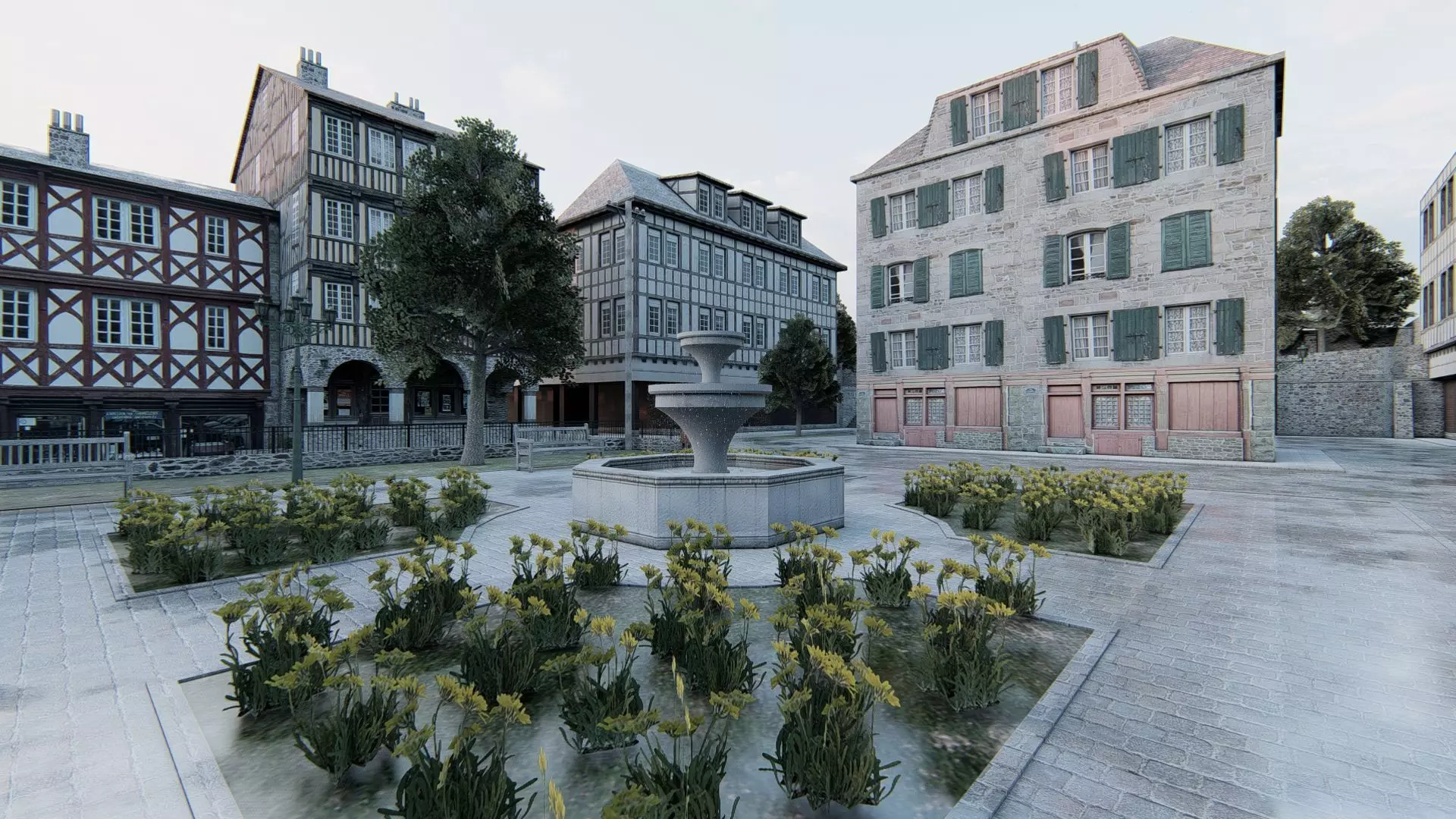 Old European City Square    Historic Architecture Low-poly 3D model_4