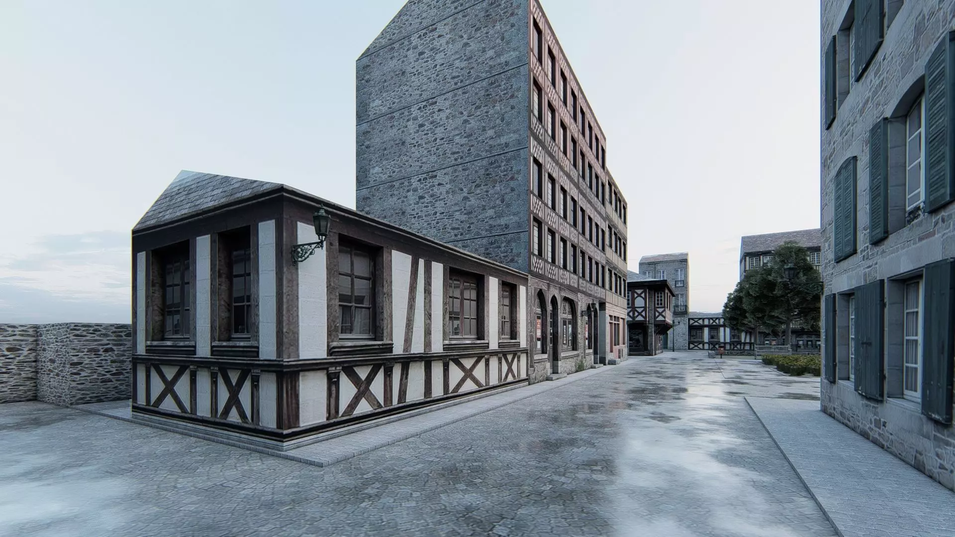 Old European City Square    Historic Architecture Low-poly 3D model_9