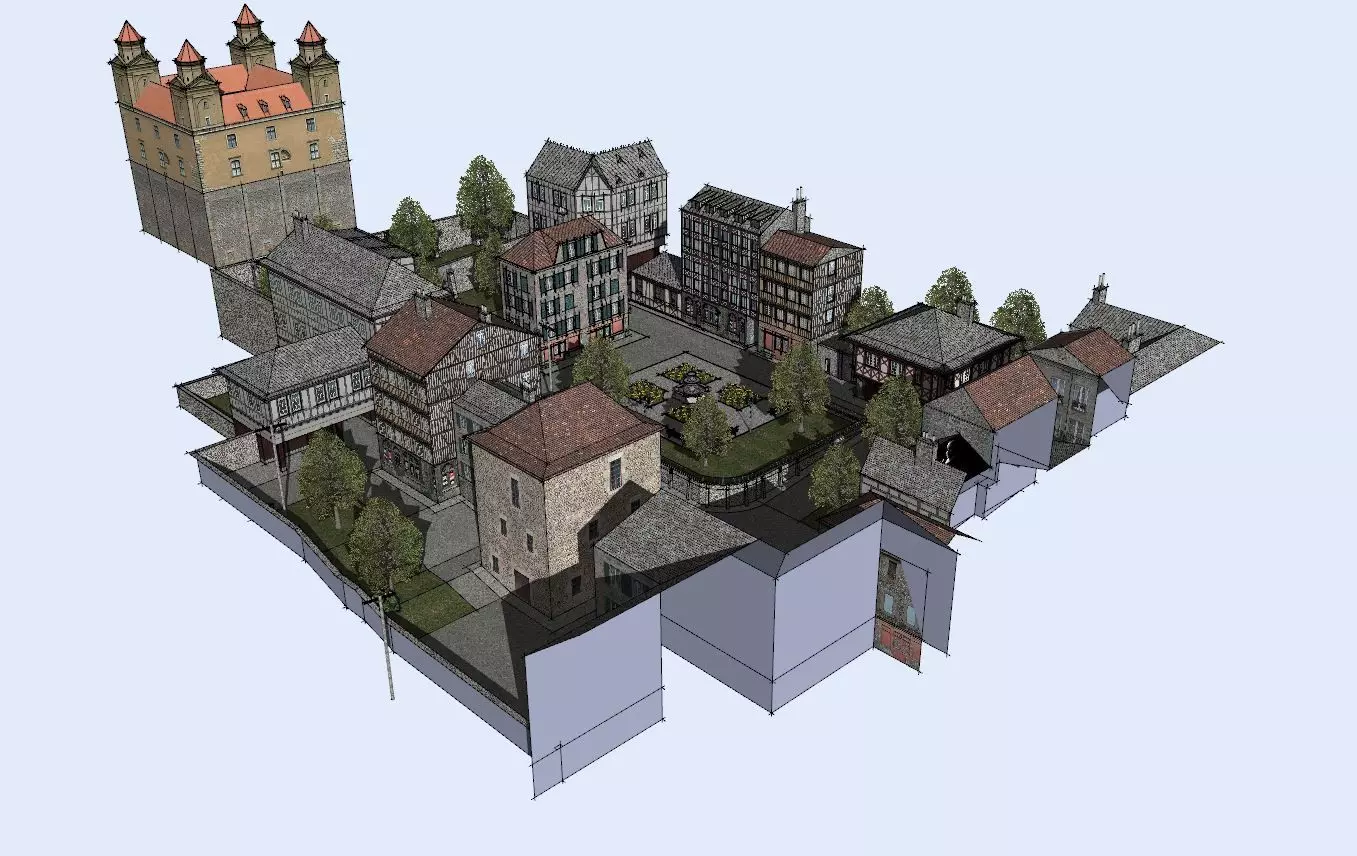 Old European City Square    Historic Architecture Low-poly 3D model_19