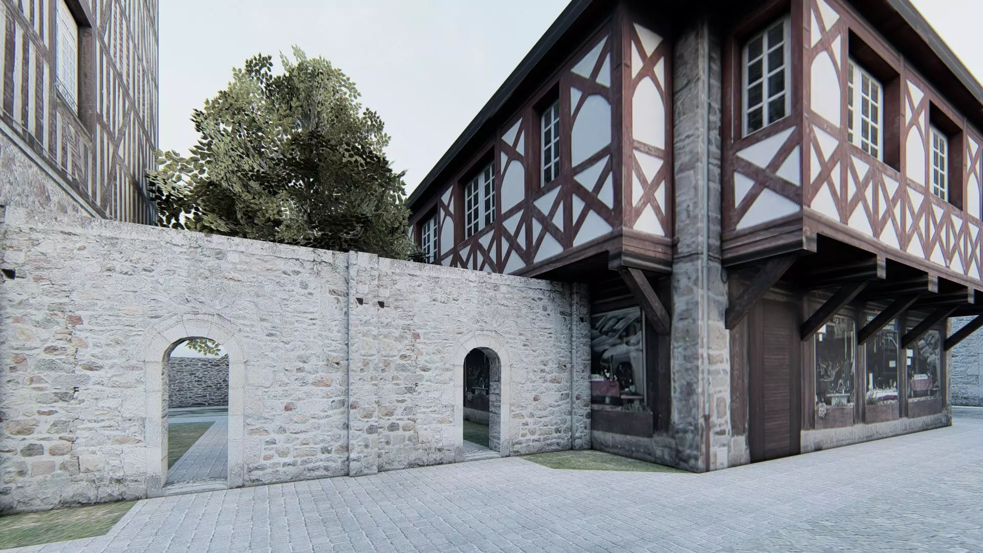 Old European City Square    Historic Architecture Low-poly 3D model_10