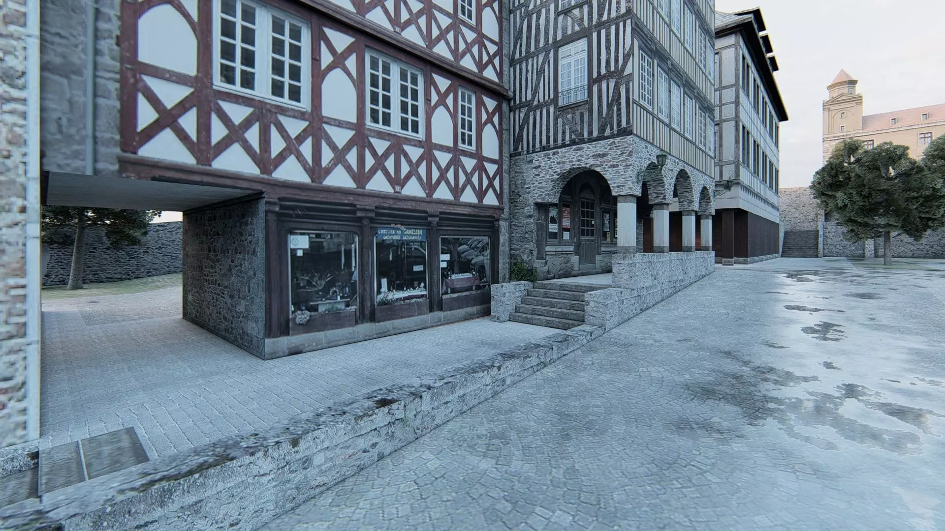 Old European City Square    Historic Architecture Low-poly 3D model_11