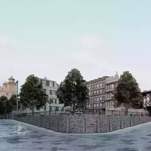 Old European City Square    Historic Architecture Low-poly 3D model 7