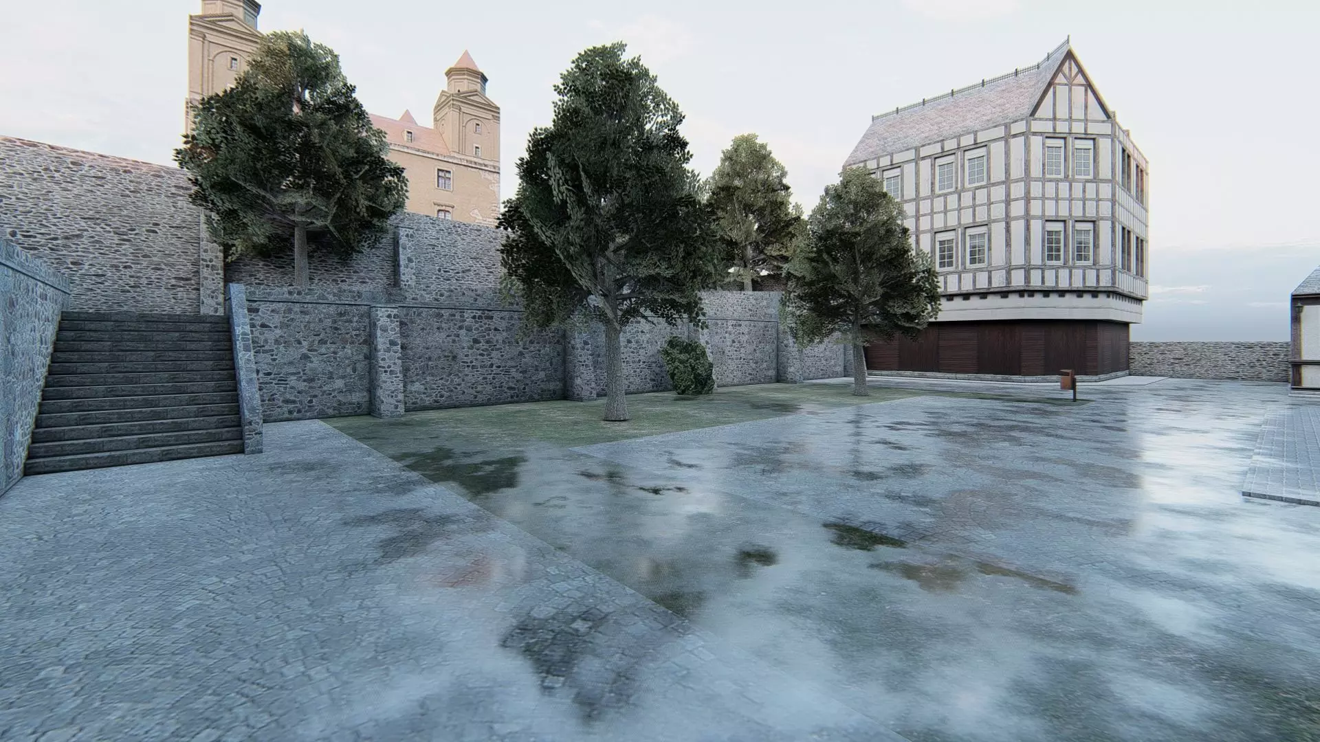 Old European City Square    Historic Architecture Low-poly 3D model_8