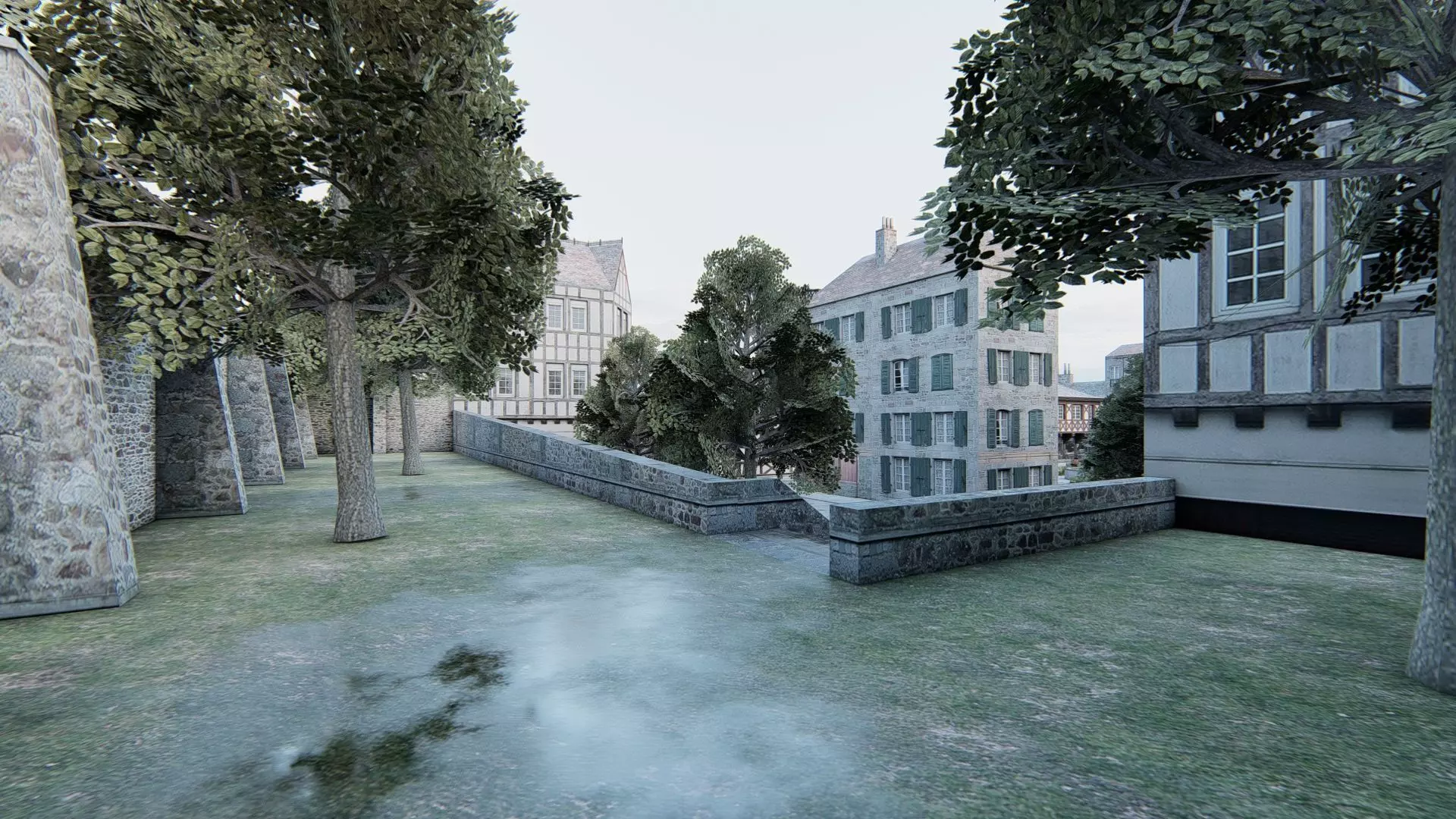 Old European City Square    Historic Architecture Low-poly 3D model_13