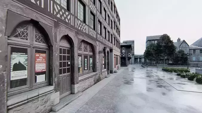 Old European City Square    Historic Architecture Low-poly 3D model