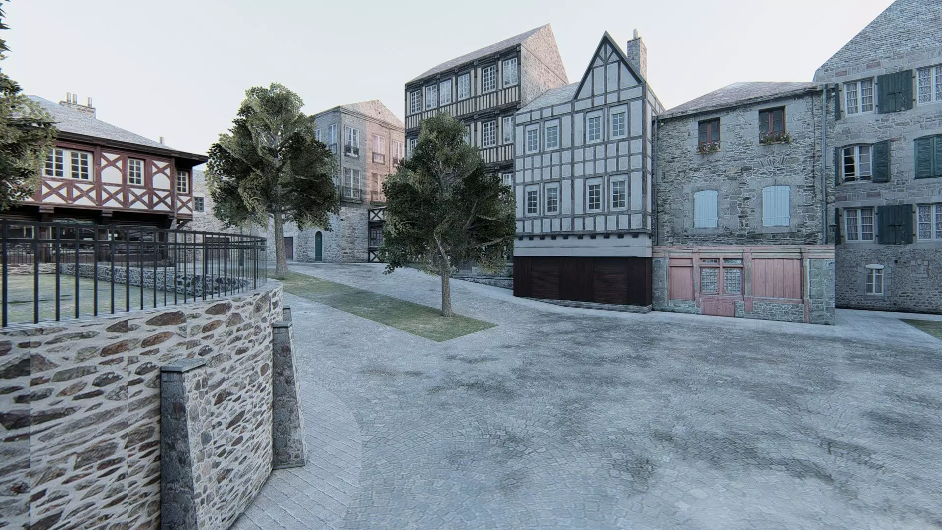 Old European City Square    Historic Architecture Low-poly 3D model_12