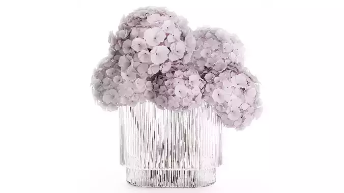Modern Realistic Bouquet glass Vase Lilac Hydrangea 620 3D model