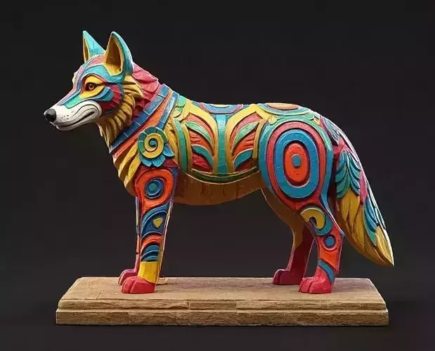 2266  Color 3D Model of a Totem  Style   Wolf