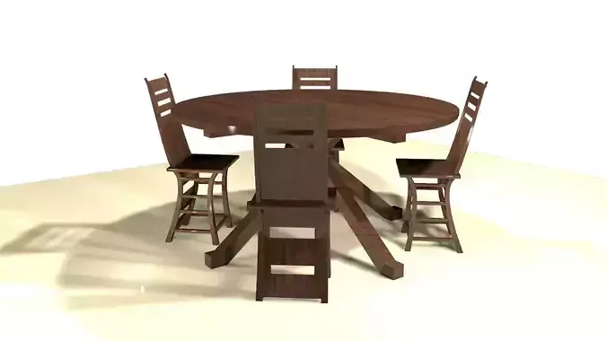 Wooden Dining Set with Round Table and Four Chairs