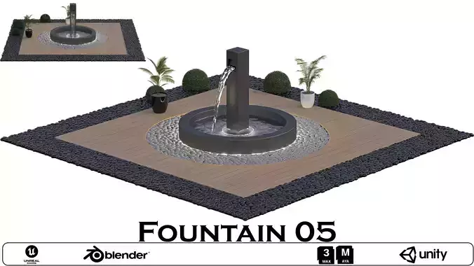 Fountain 05 - Modern Circular Water Fountain with LED Lighting 3D model