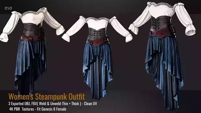 Women Steampunk Outfit-VOL 02-ZPRJ-OBJ-FBX-4K PBR Textures