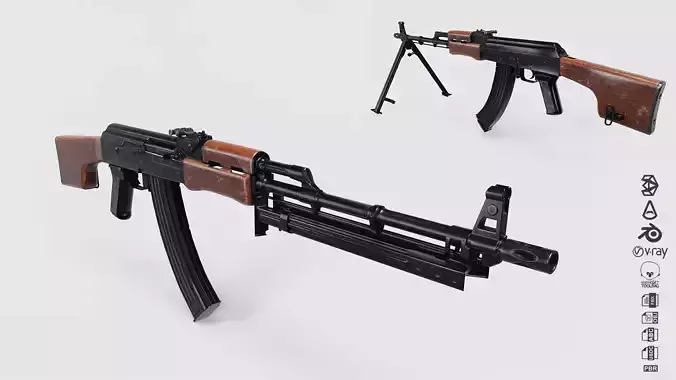 RPK Machine Gun with Folding Bipod Low-poly 3D model