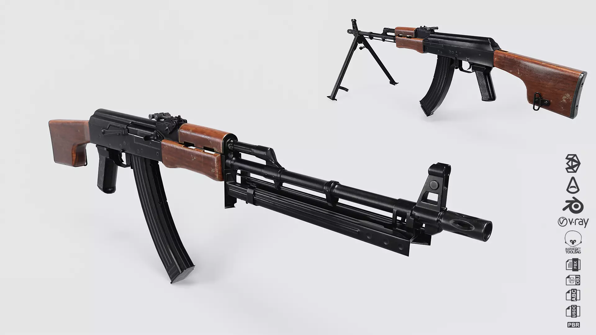 RPK Machine Gun with Folding Bipod Low-poly 3D model_0