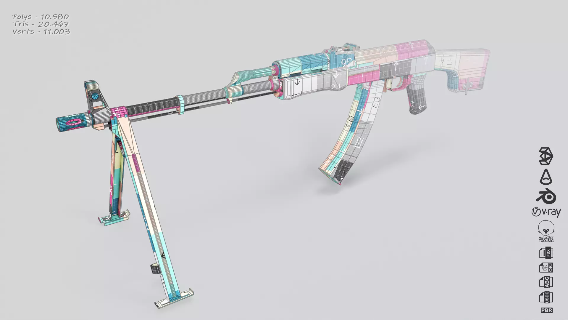 RPK Machine Gun with Folding Bipod Low-poly 3D model_3