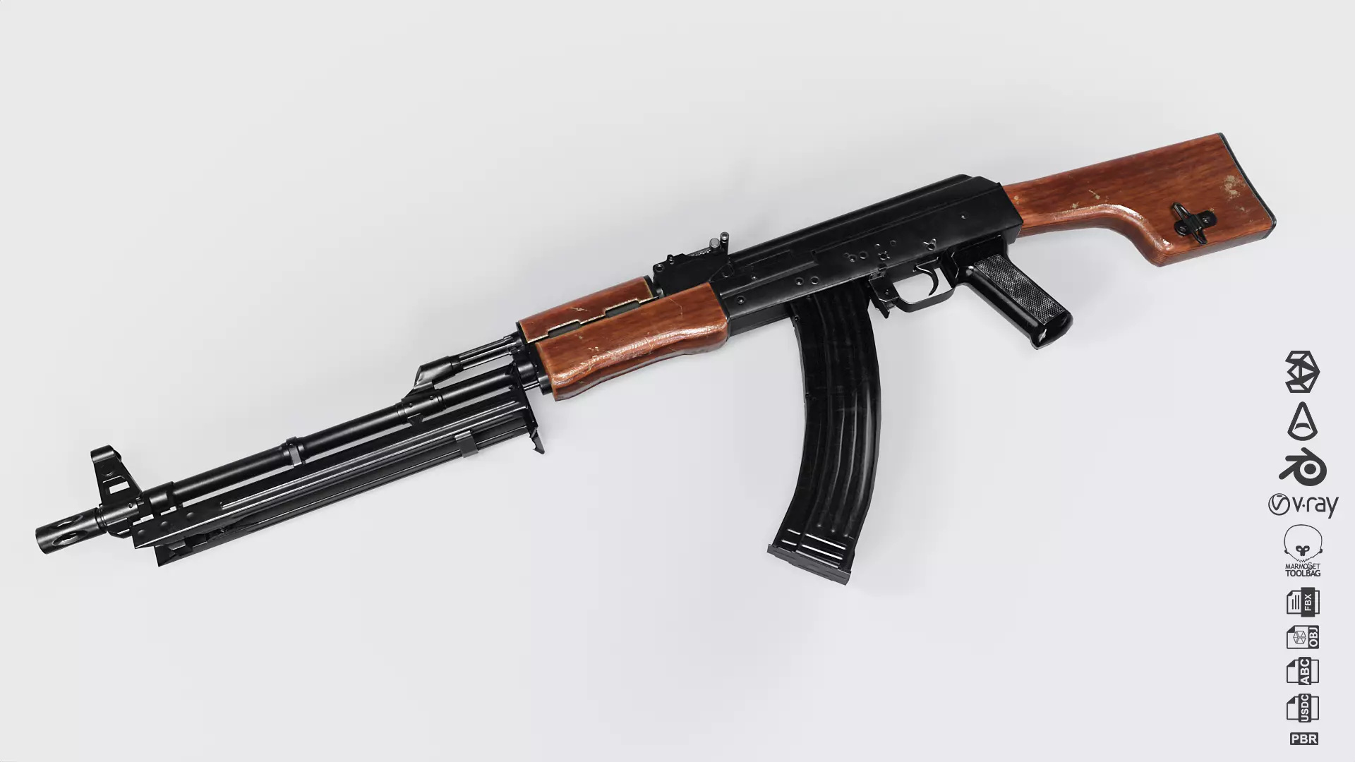 RPK Machine Gun with Folding Bipod Low-poly 3D model_2