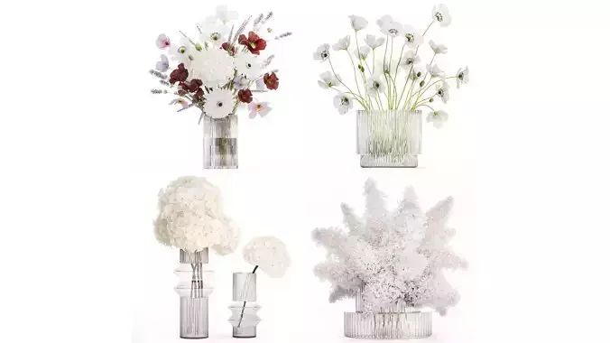 White Realistic Bouquets Hydrangea Lilac Poppy 621 3D model