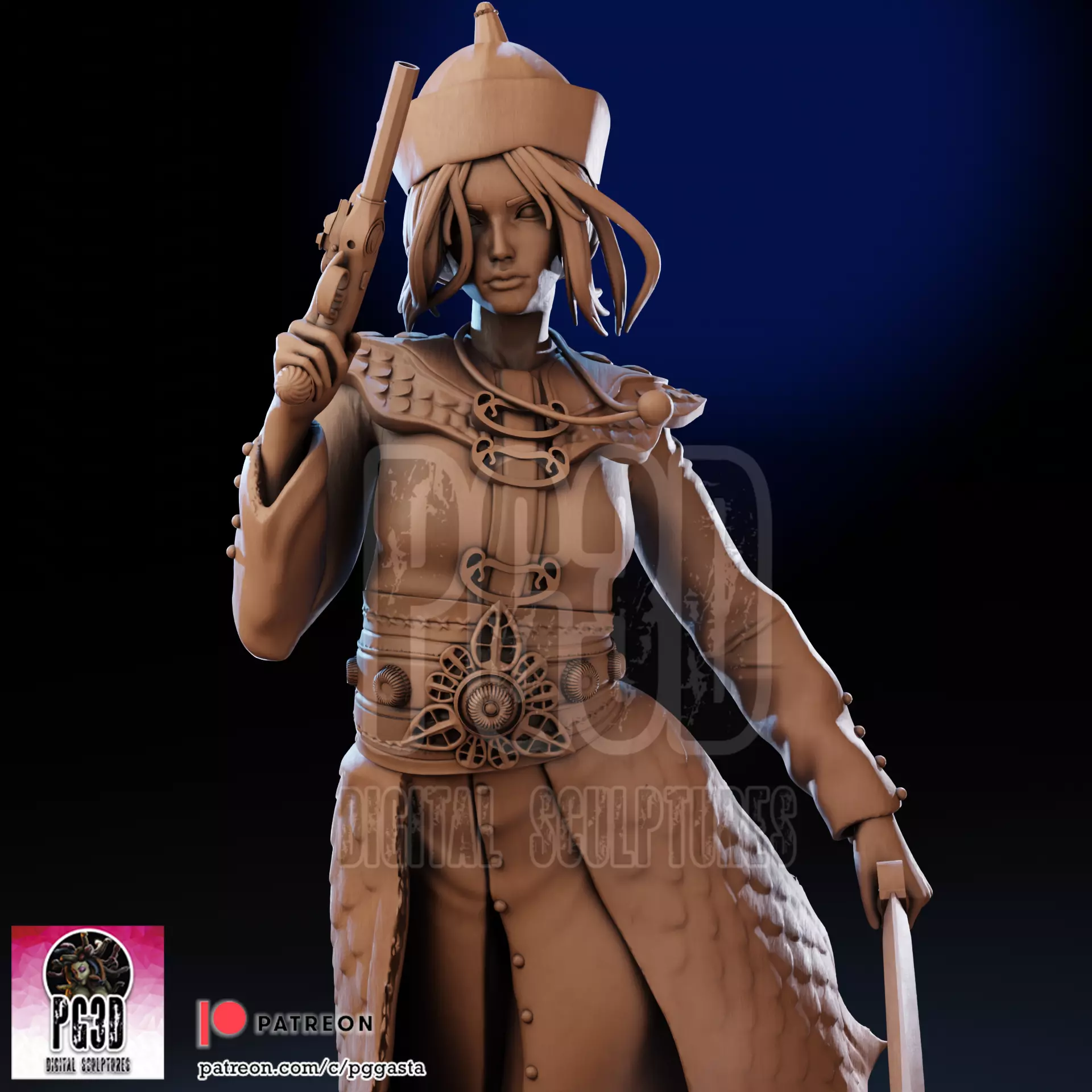Elizabeth Swann Oriental Pirate Lady 1to10 Scale Fan Art Statue 3D print model_6