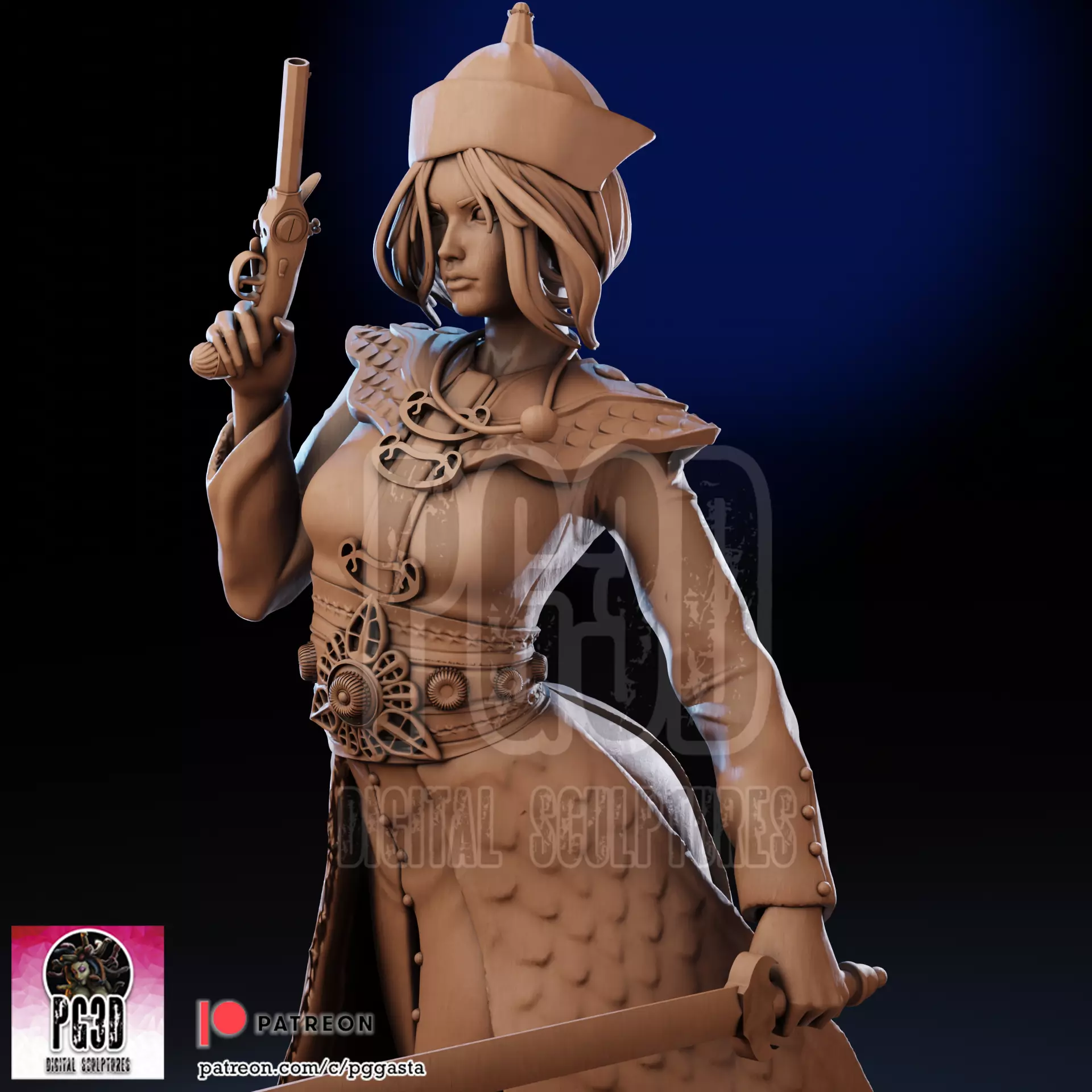 Elizabeth Swann Oriental Pirate Lady 1to10 Scale Fan Art Statue 3D print model_7