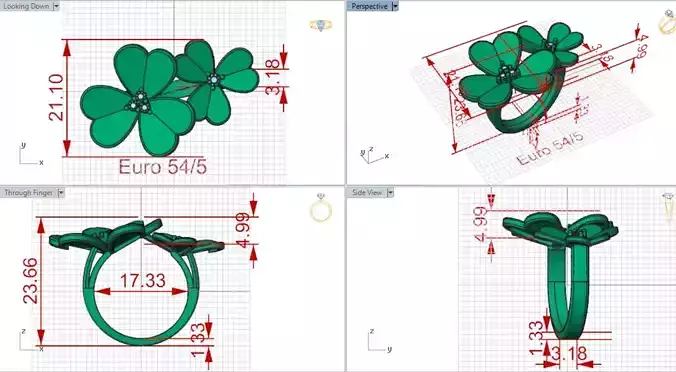 Ring Luck and Beauty in the Four-Leaf Clover Design jr00236 3D print model