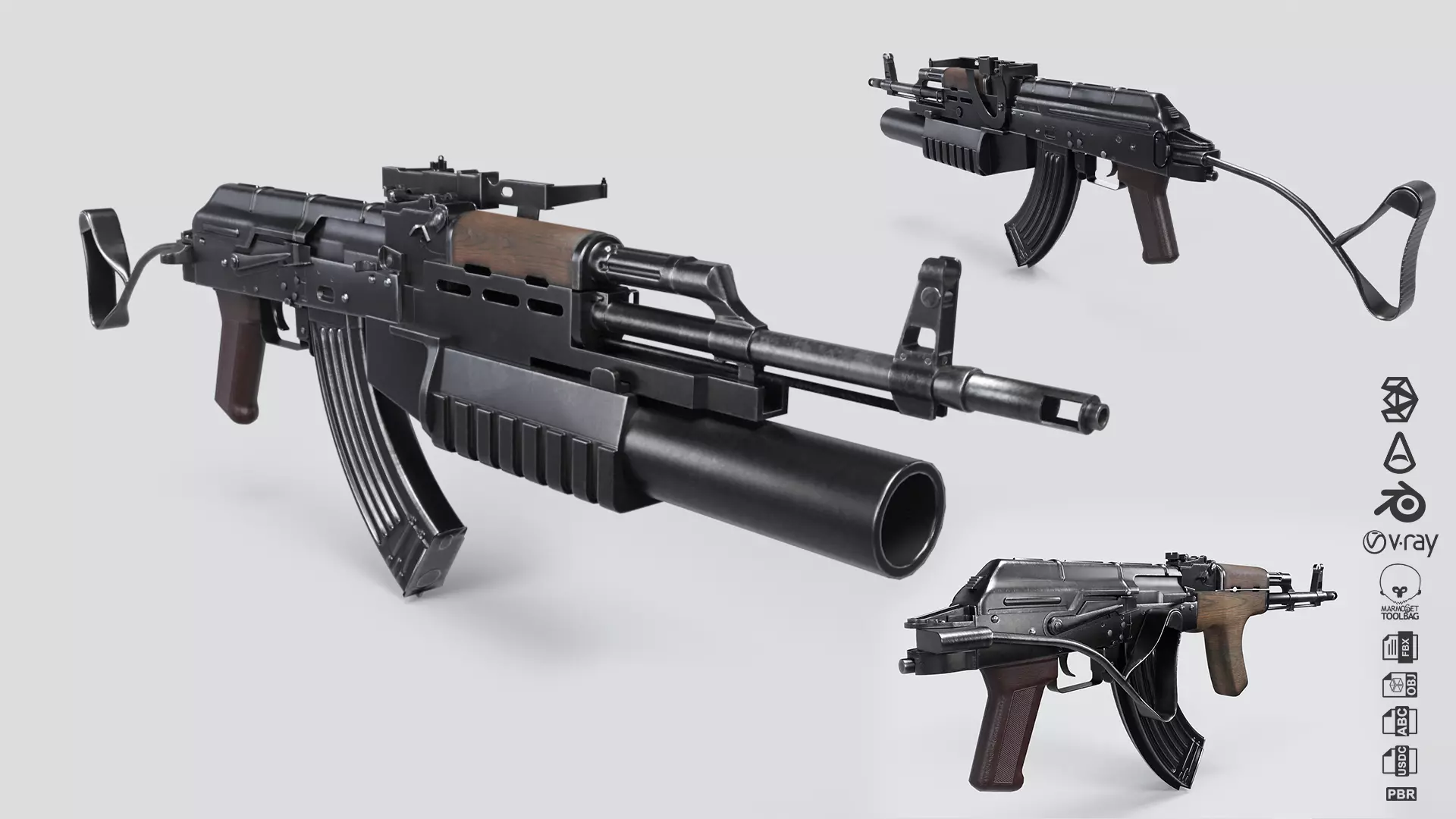 PA md 86 Rifle with detachable AG-40 Grenade Launcher Low-poly 3D model_0