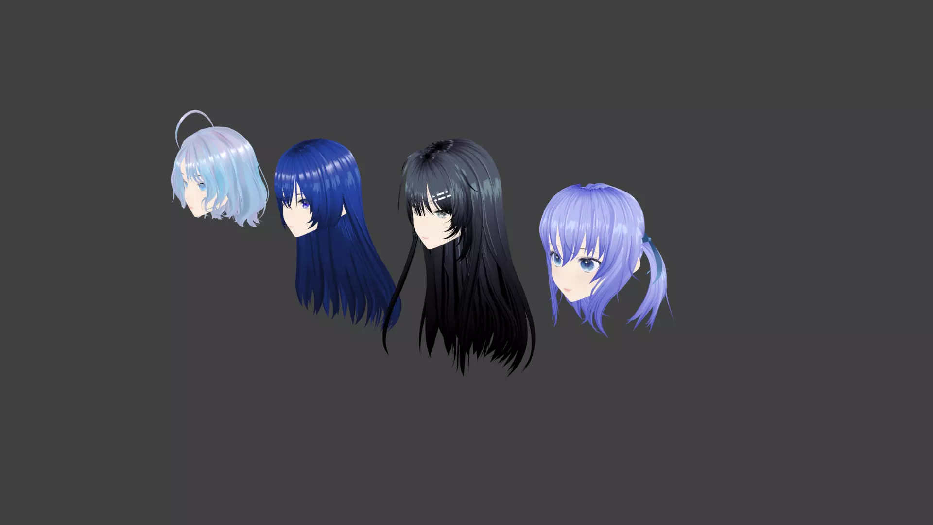4 Anime Girls Head Pack Low-poly 3D model