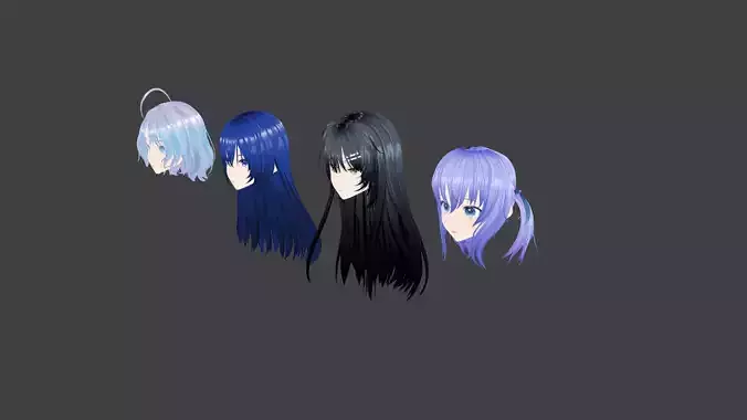 4 Anime Girls Head Pack