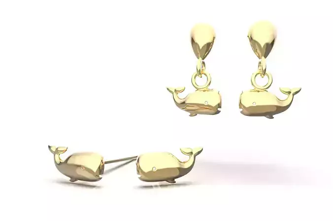 Oceanic Animal Stud and Dangling Earring Pack - Sperm Whale 3D print model