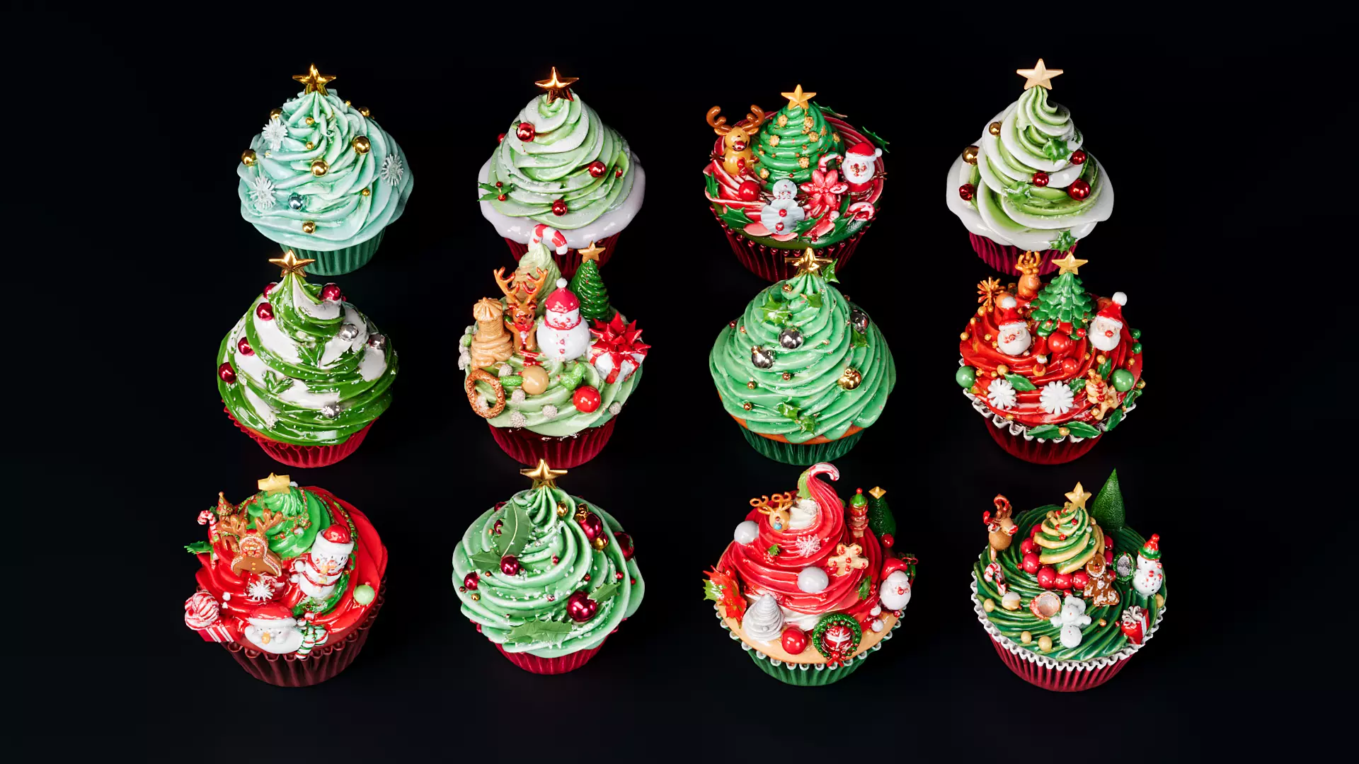 Christmas Style Cupcake Cake 3D model