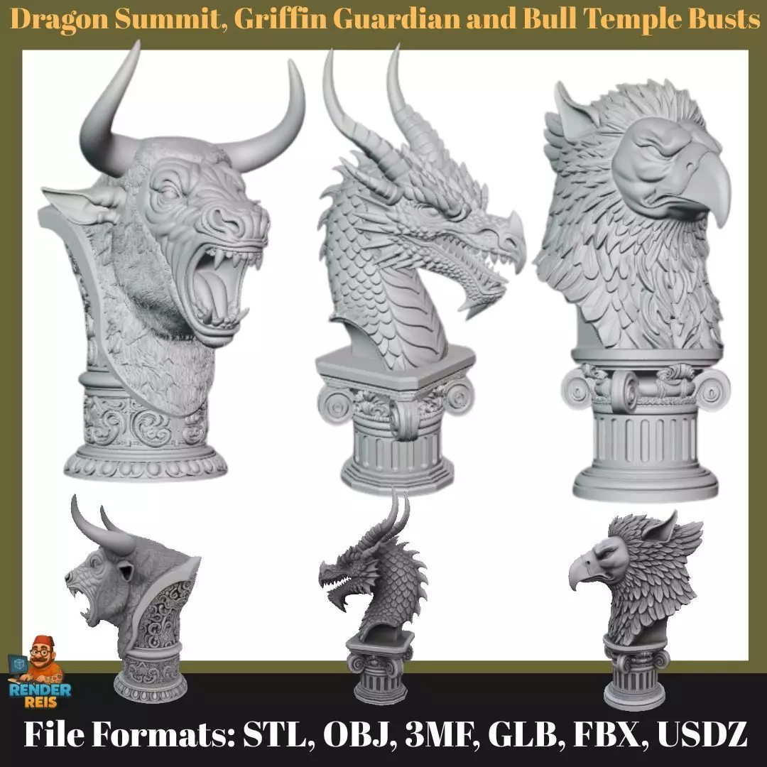 Dragon Summit Griffin Guardian and Bull Temple Busts 3D print model_0