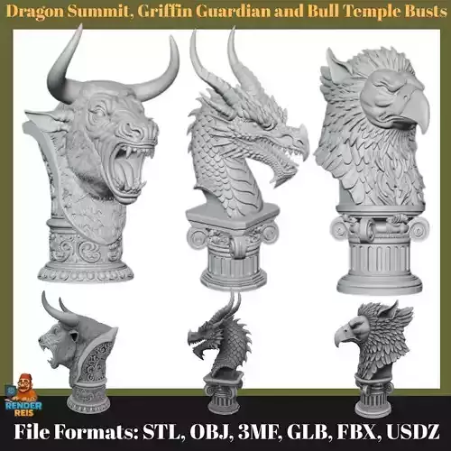 Dragon Summit Griffin Guardian and Bull Temple Busts 3D print model Dragon Summit Griffin Guardian and Bull Temple Busts 3D print model