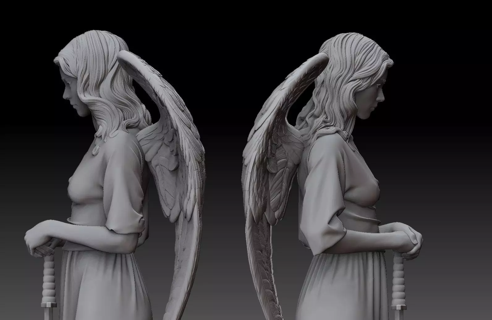 Beautiful Guardian Angel 3D Sculpture 3D print model_7