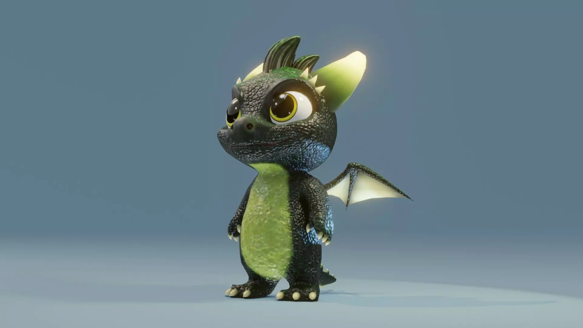Dark Green Baby Dragon 3D Character Audio Unity Unreal Ready Low-poly 3D model_12