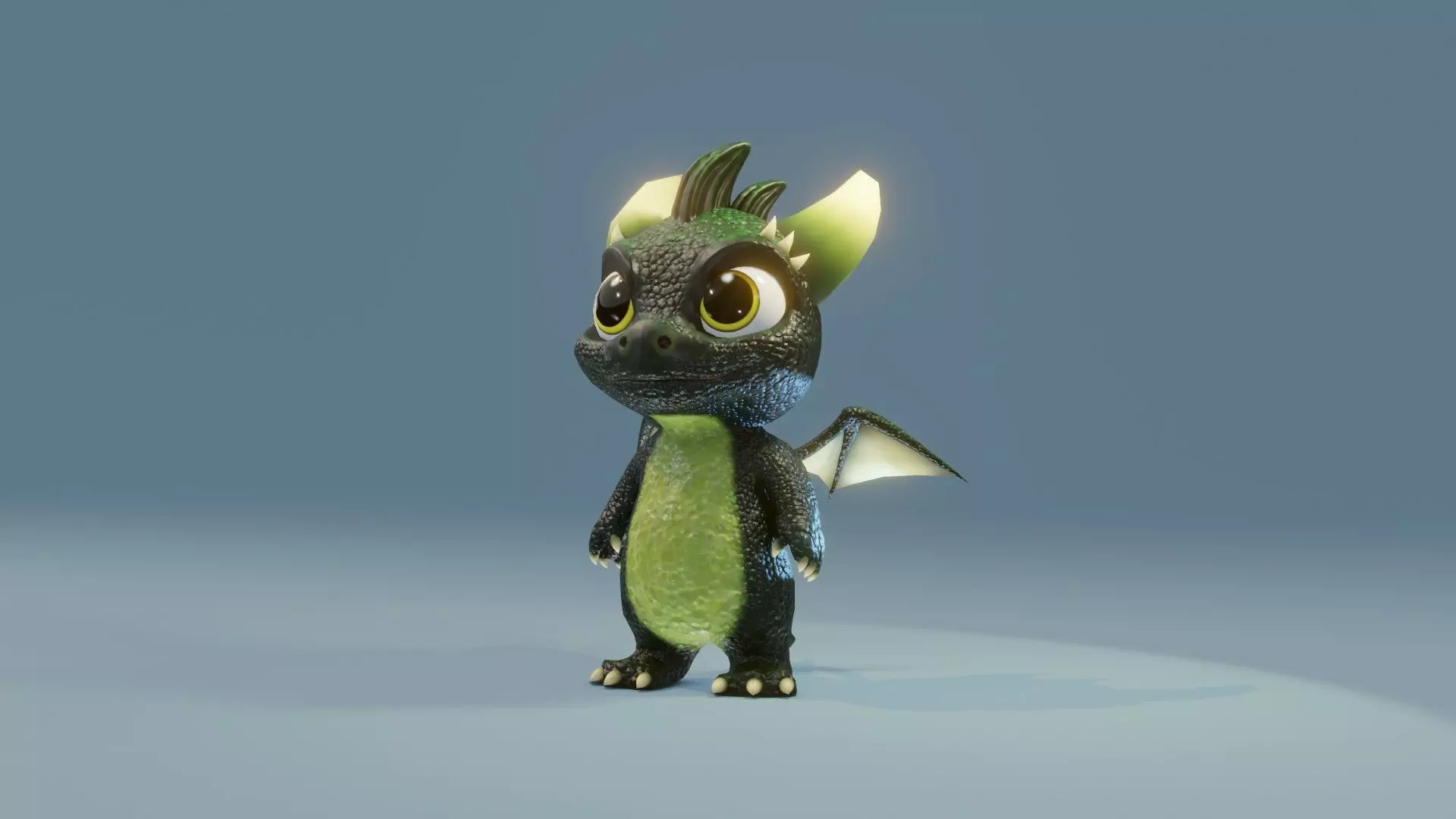 Dark Green Baby Dragon 3D Character Audio Unity Unreal Ready Low-poly 3D model_22