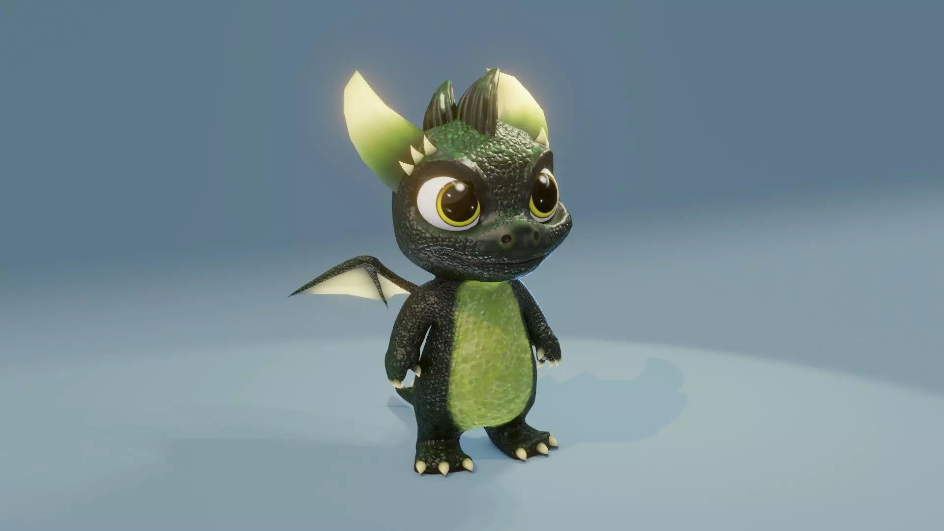 Dark Green Baby Dragon 3D Character Audio Unity Unreal Ready Low-poly 3D model_5