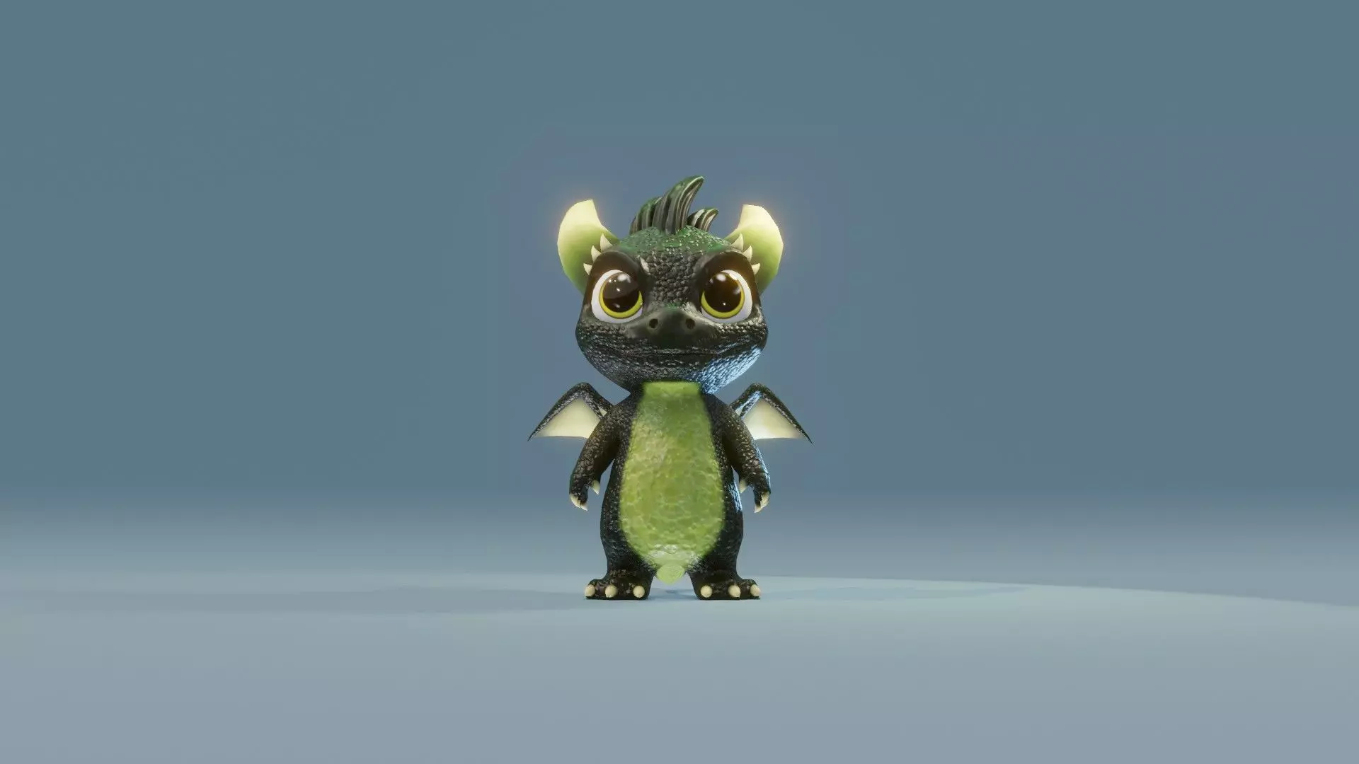 Dark Green Baby Dragon 3D Character Audio Unity Unreal Ready Low-poly 3D model_17