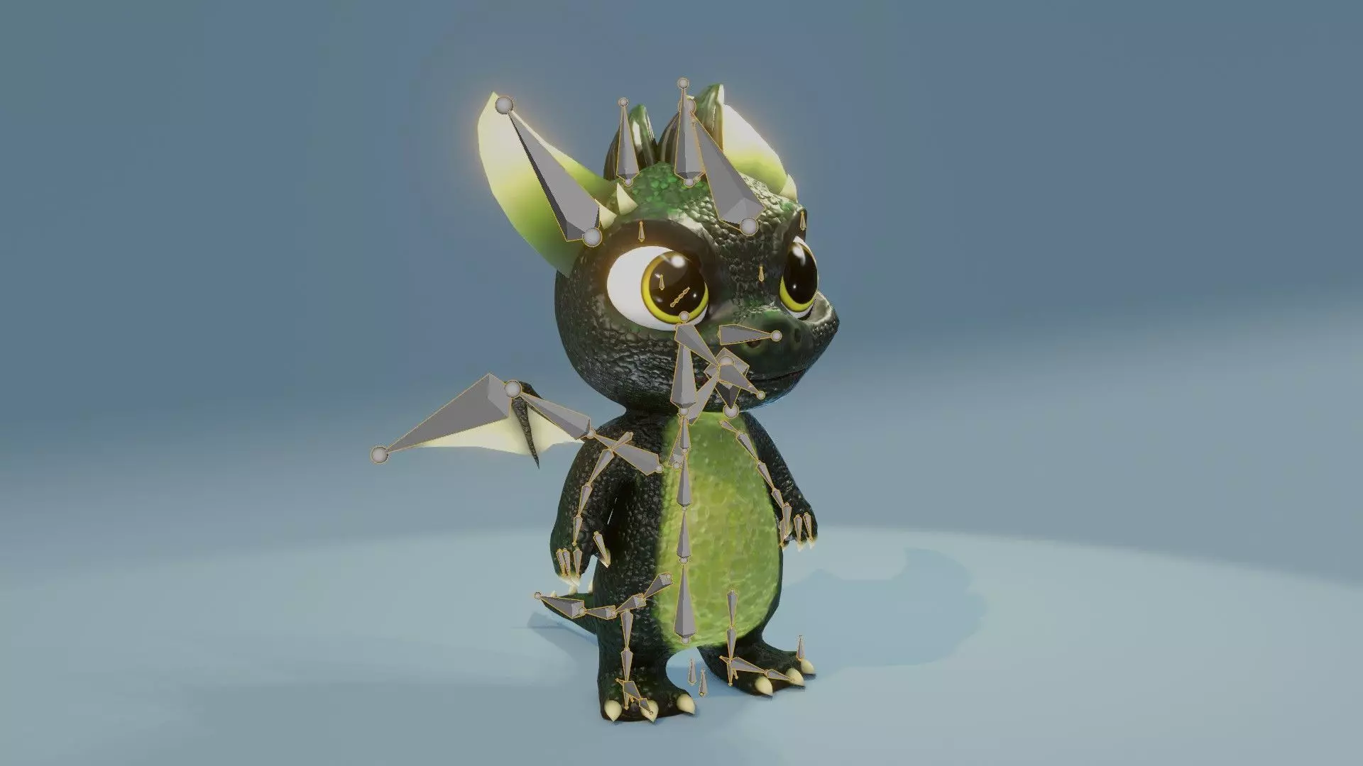 Dark Green Baby Dragon 3D Character Audio Unity Unreal Ready Low-poly 3D model_24