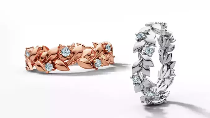 Floral Leaves Eternity Ring 8 US size Nature Leaf Ring 