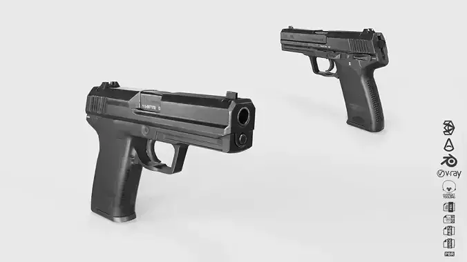 HK P8 Pistol Low-poly 3D model